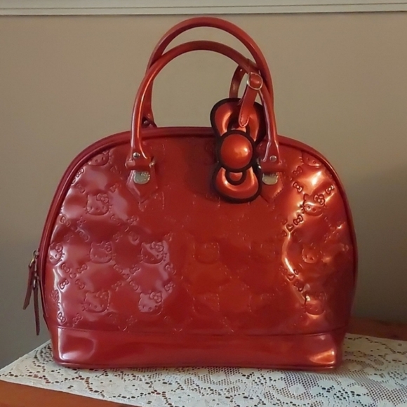 Sanrio Handbags - 2011 Loungefly Hello Kitty Red Logo Large Dome Satchel Purse 15"x11"x7"